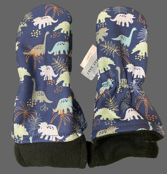 waterproof smittens mittens kids can't take off with dino print
